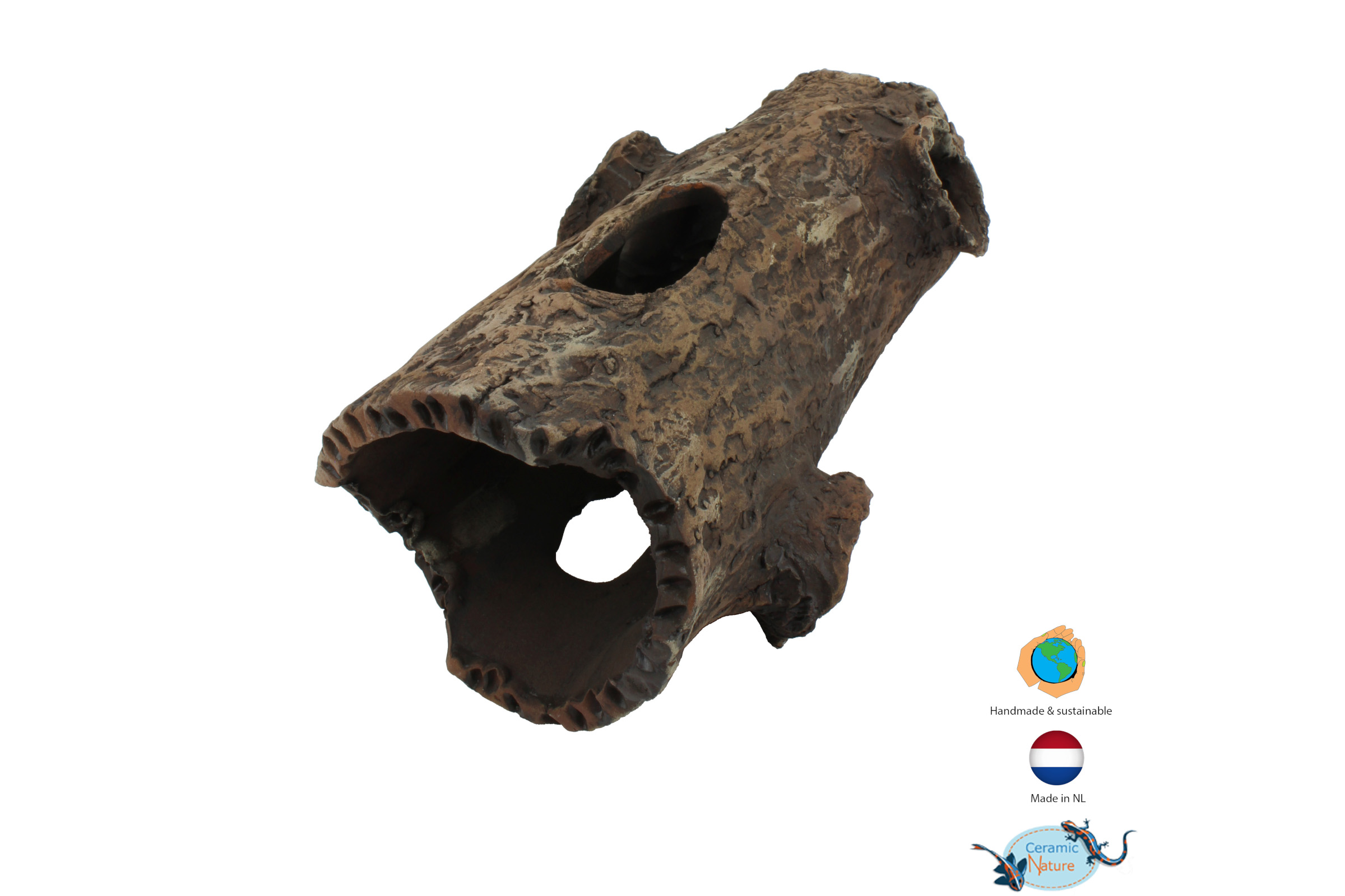 CeramicNature Log mit 3 Ästen, Baumstamm-Höhle, ca. 24 × 8 × 8 cm